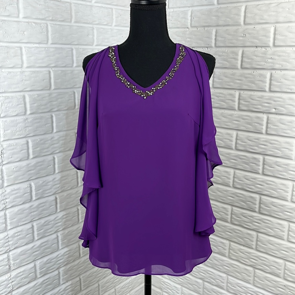 MM Couture by Miss Me purple blouse Flutter sleeve Rhinestone neckline sz S